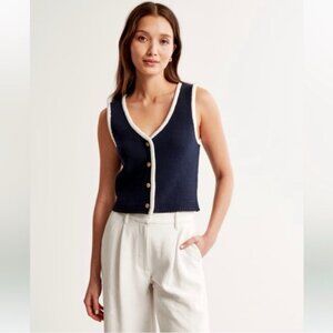 Abercrombie & Fitch Mara LuxeLoft Navy and White V-Neck Sweater Vest